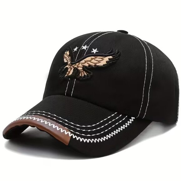 Black Embroidered Eagle Baseball Cap Adjustable Dad Hat Outdoor Truckers Hat - Picture 1 of 6